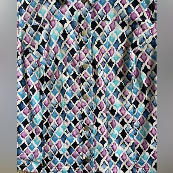CJ Banks Multicolor Diamond Design Lightweight 3/4 Sleeve Jacket Women’s 2X - Picture 3 of 9